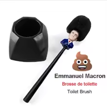 Side view of Emmanuel Macron toilet brush with holder