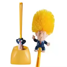 Funny yellow hair cartoon toilet brush with holder - front view